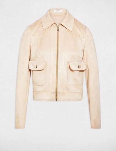Short suede jacket light brown women