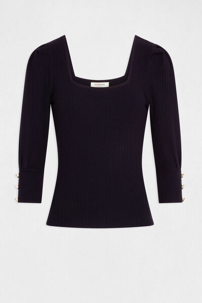 Jumper with puff 3/4-length sleeves navy ladies'