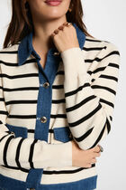 Gilet col à revers rayé ivoire femme