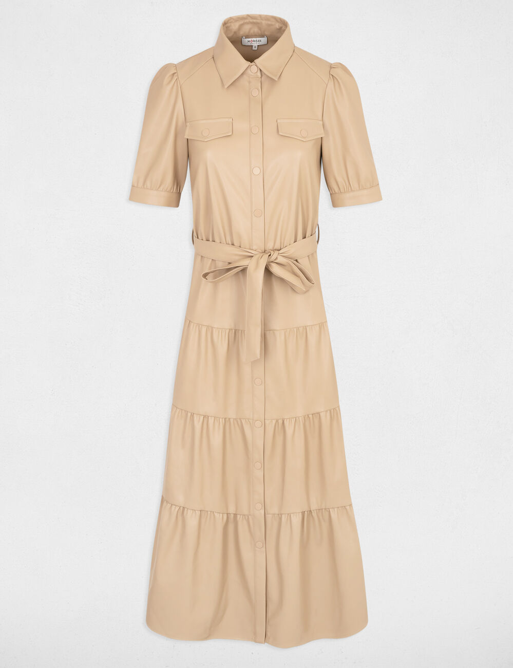 Faux leather maxi dress camel women