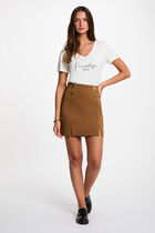 Mini skirt with buttons camel women