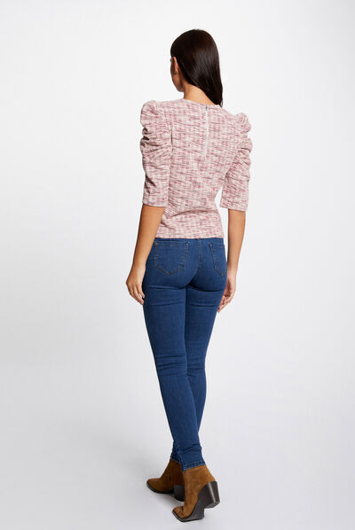 Shirred 3/4-length sleeved t-shirt multico ladies'