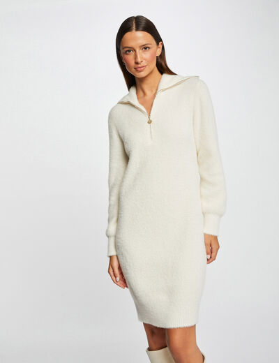 Straight jumper dress zipped-rollneck ivory ladies'