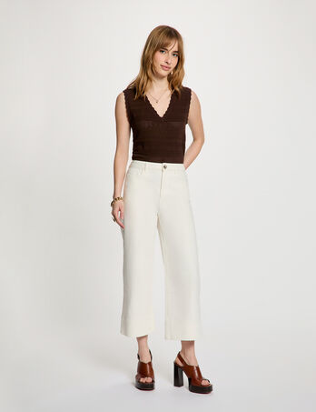 Wide-leg high-waisted cropped trousers white women