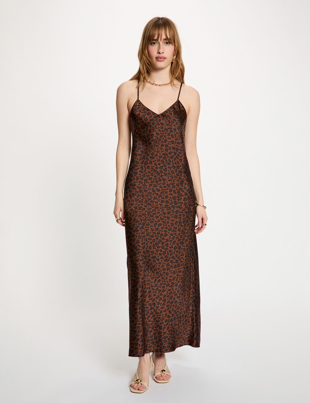 Satin dress with v-neck multicolor women