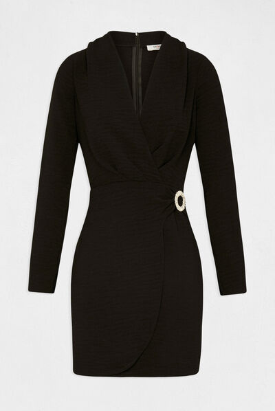 Wrap dress with buckle black ladies'
