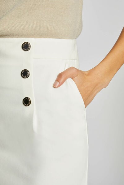High-waisted straight skirt with buttons ecru ladies'