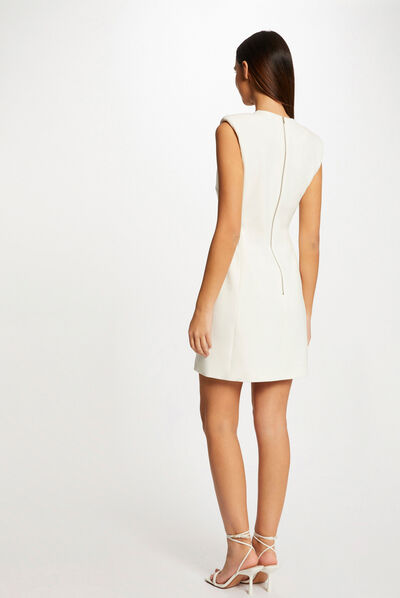 Sleeveless fitted dress with V-neck ecru ladies'