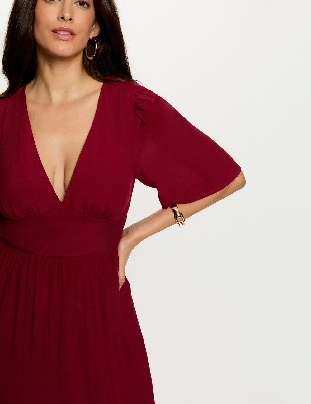 Long dress with V-neck bordeaux women