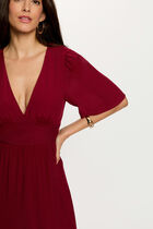 Long dress with V-neck bordeaux women