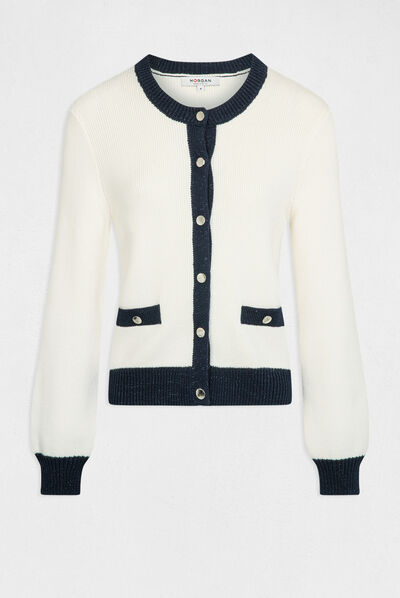Long-sleeved cardigan with round neck ivory ladies'