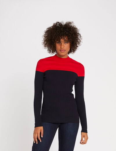 Long-sleeved jumper with high neck red women