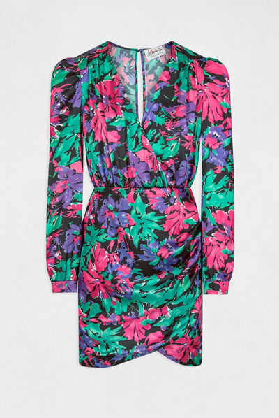 Draped fitted dress with floral print multico ladies'