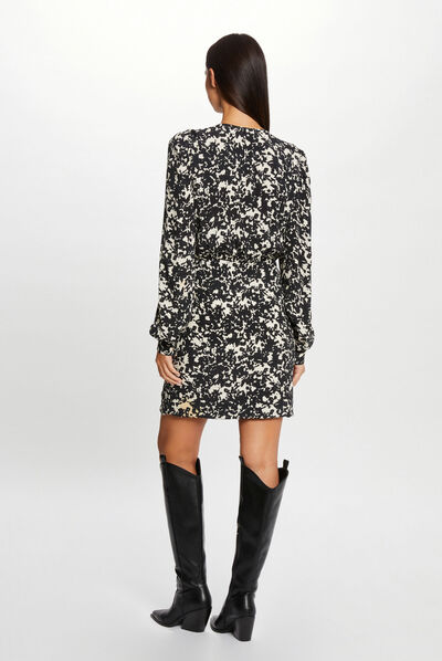 Draped fitted dress abstract print multico ladies'