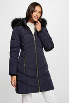 Long padded jacket with hood navy women