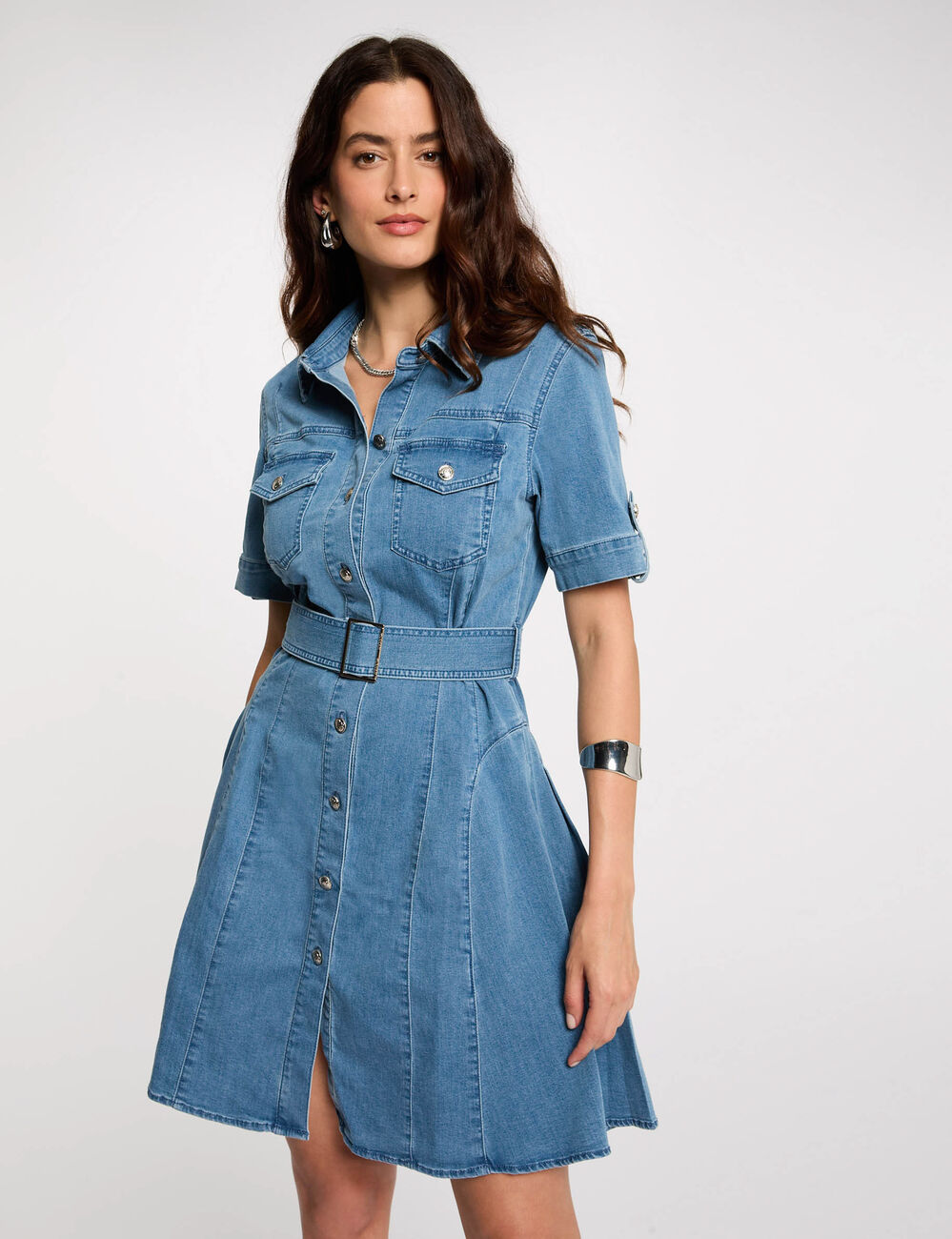 Mini skater denim dress stone wash denim women