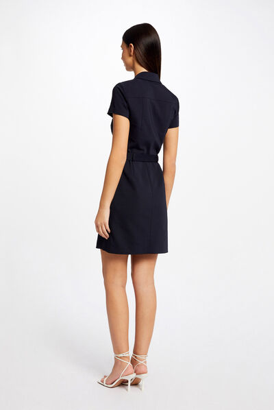 Straight buttoned and belted dress navy ladies'