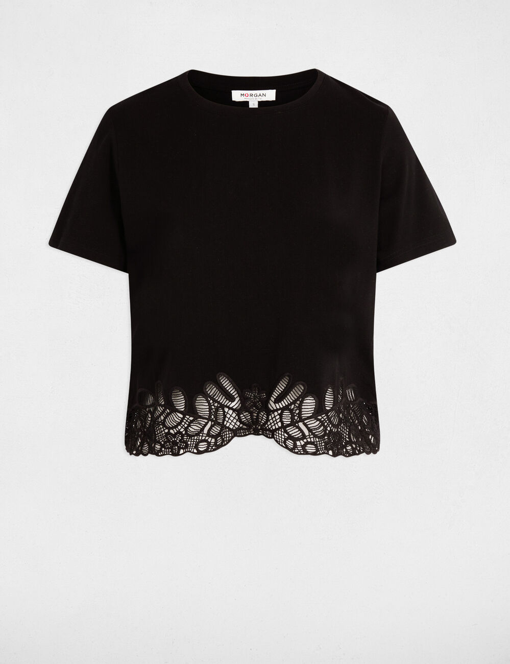 Embroidered round neck t-shirt black women