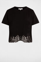 Embroidered round neck t-shirt black women