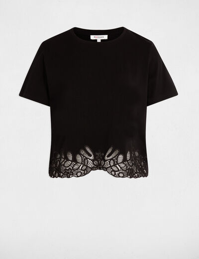 Embroidered round neck t-shirt black women