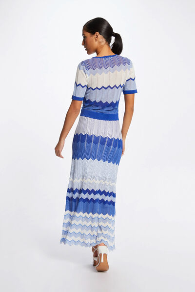 Maxi straight jumper dress chevron print mid blue ladies'