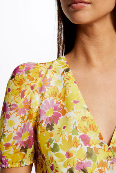 A-line dress ruffles and floral print multico ladies'
