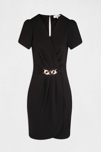 Wrap dress with chain detail black ladies'