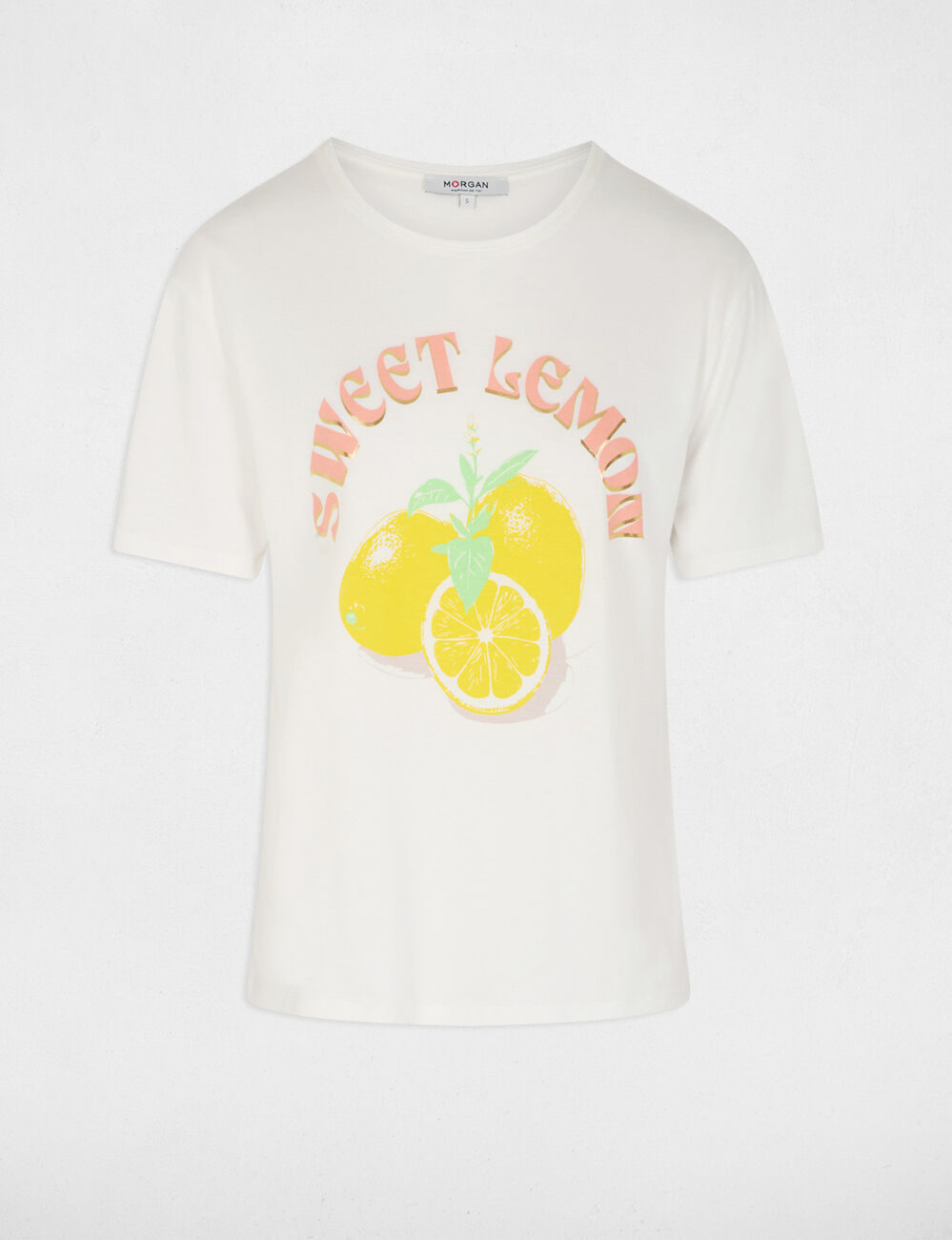 Printed t-shirt with round neck white women