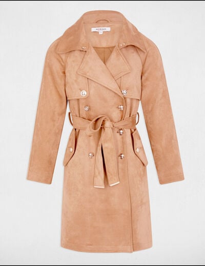 Long suede trenchcoat light brown women