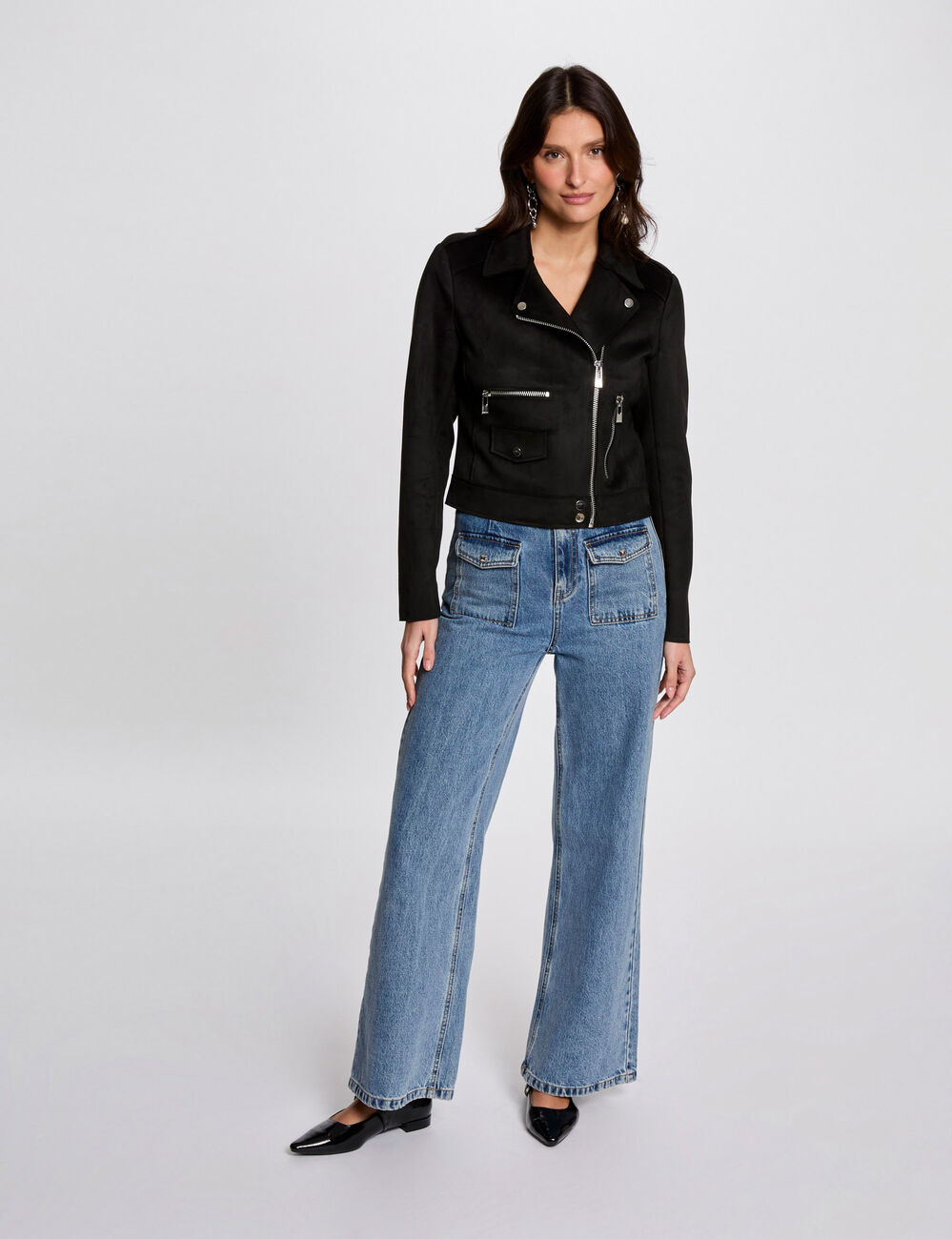 Zipped short suede jacket black women