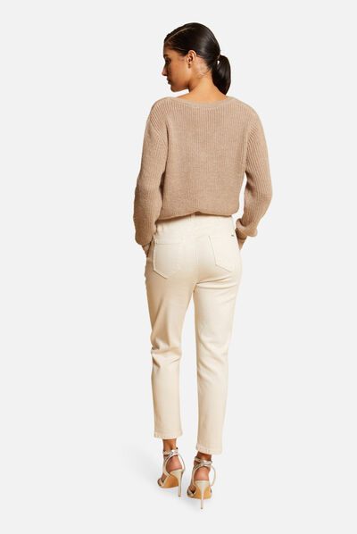 Long-sleeved jumper with V-neck taupe ladies'