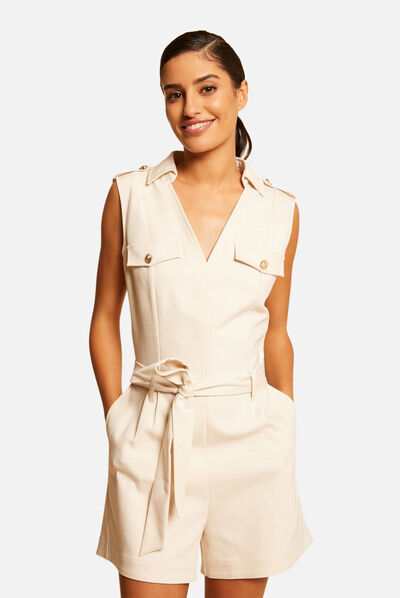 Sleeveless straight playsuit ivory ladies'