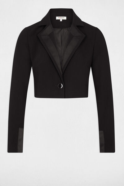 Short smoking jacket satin collar black ladies'