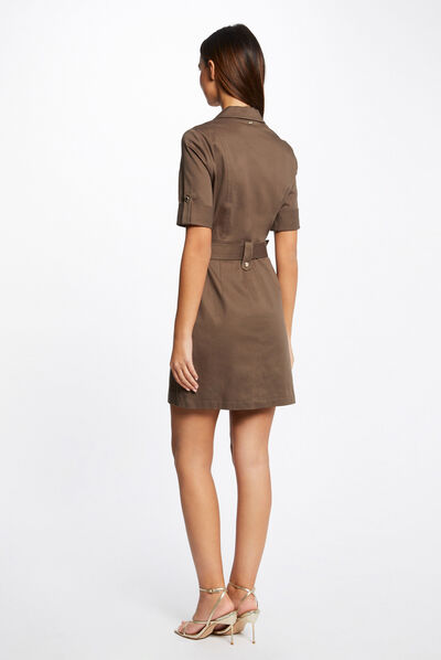 Straight belted dress with short sleeves  ladies'