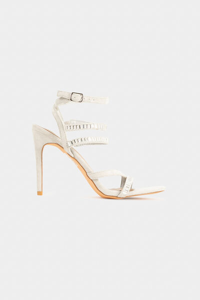 Stiletto sandals with rhinestones beige ladies'