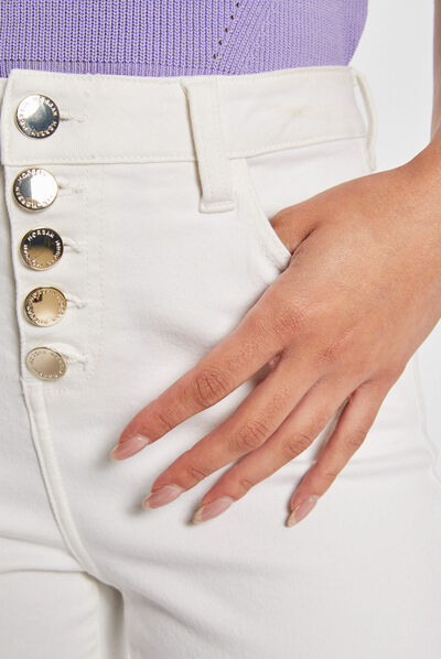 High-waisted buttoned slim jeans ecru ladies'