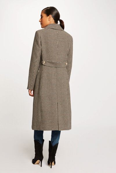 Straight buttoned printed coat chestnut brown ladies'