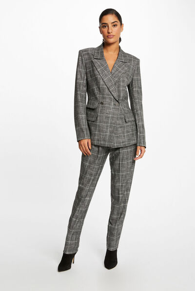 Checked paperbag city trousers mid-grey ladies'