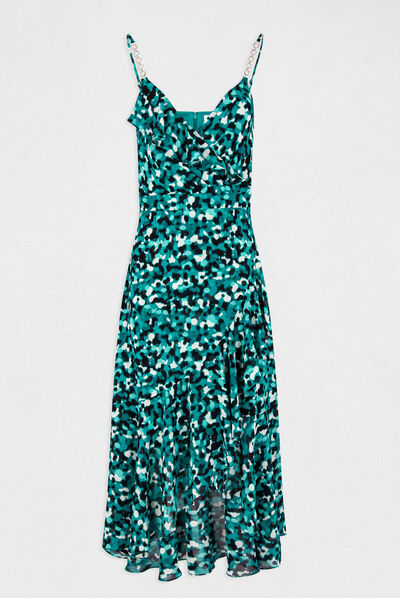 Maxi A-line dress with abstract print green ladies'