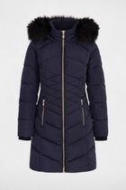 Long padded jacket with hood navy women