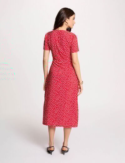 Mid-length dress with V-neck red women