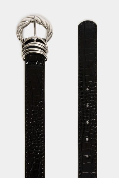 Belt croc effect with rings silver ladies'