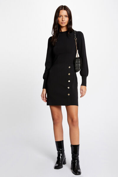 Fitted jumper dress with buttons black ladies'