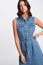 Robe midi trapèze en jean denim stone femme