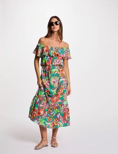 Printed flared midi dress multicolor women
