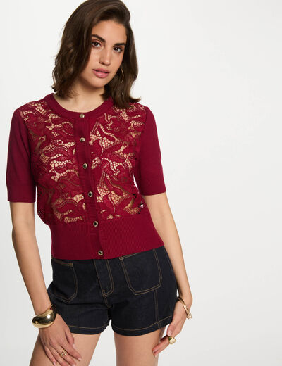 Cardigan short sleeves dark red women