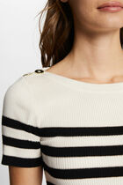 Pull col rond à rayures ivoire femme