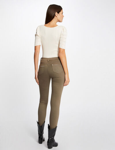 Slim trousers with jewelled details khaki green ladies'