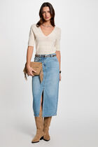 Pull manches courtes ivoire femme