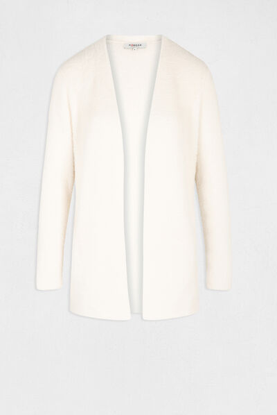 Long cardigan with fluffy knit ivory ladies'